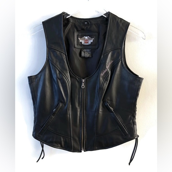Harley-Davidson Jackets & Blazers - Harley-Davidson Black Leather Motorcycle Vest with Side Lacing Size Medium
